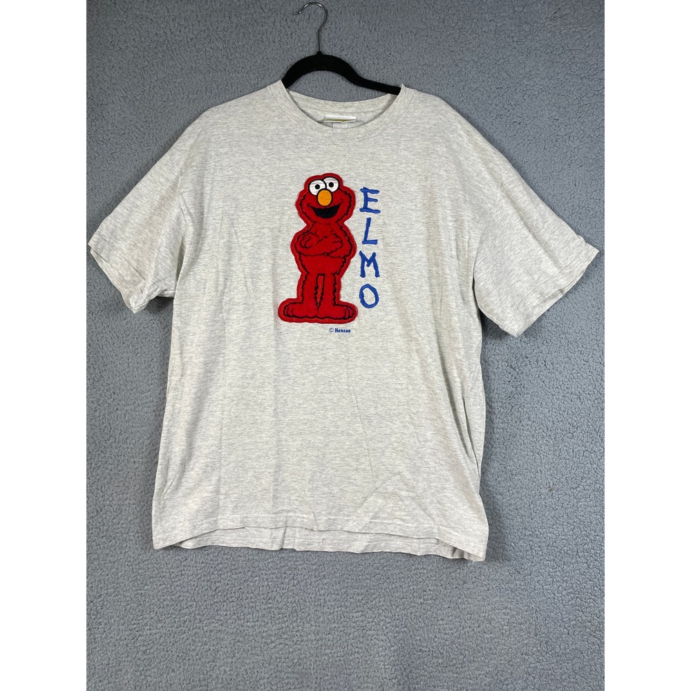 Vintage Mens Elmo Shirt Sesame Street Fuzzy Furry Logo Embroidered